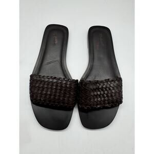 NWT Madewell Cora Slide Sandals Woven Leather Dark Cobb Brown Flat Shoes Sz 6.5